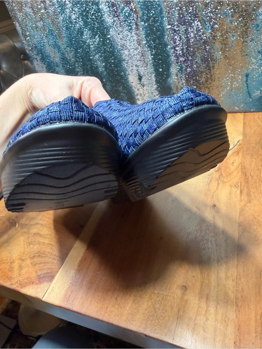 bernie mev. Comfort‎ Navy/Black Woven Wedge Heels NWOT